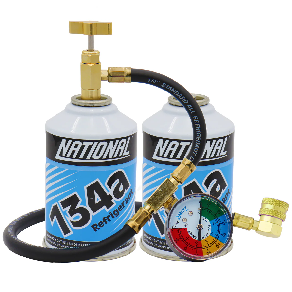 39961a52-GR134TOK-2_NAT-scaled R134a AC Recharge Kit | 24" HD Charging Hose | 2 Cans R-134a Refrigerant 12oz - Image 1
